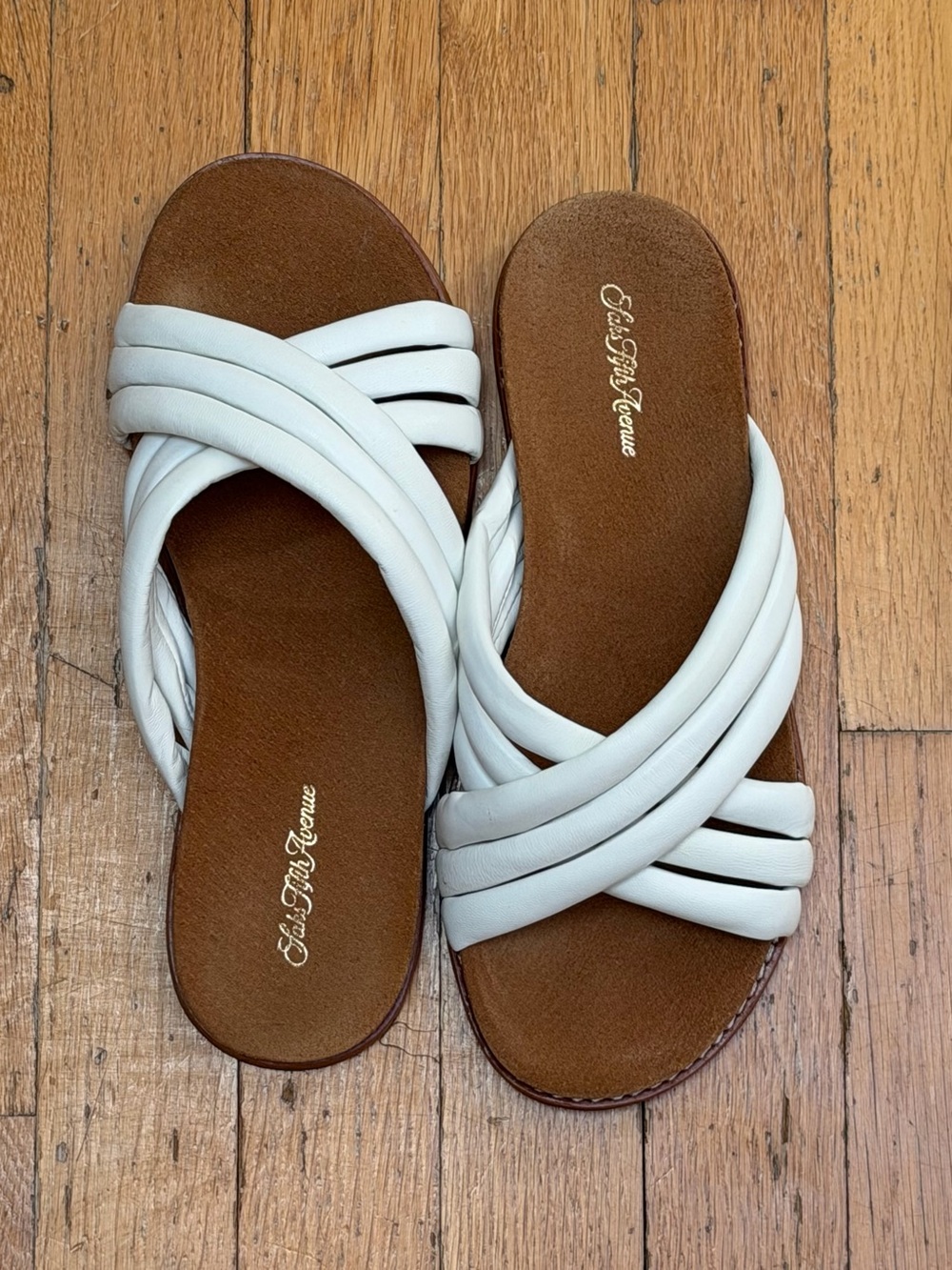 Saks Fifth Avenue White Crisscross Slide Sandals